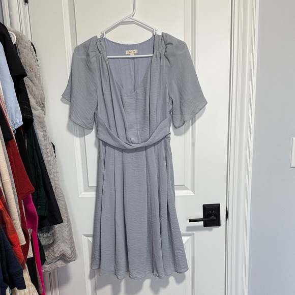 Elegant Blue Gray Maternity Dress - Picture 1 of 4